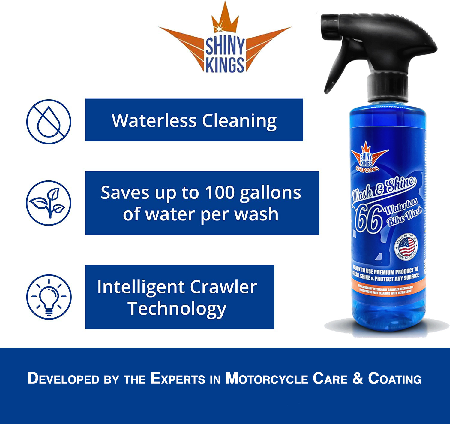 Motorcycle Cleaner cleaning Kit Wash&Shine 66 Waterless 2×16 fl.oz + 2 towels