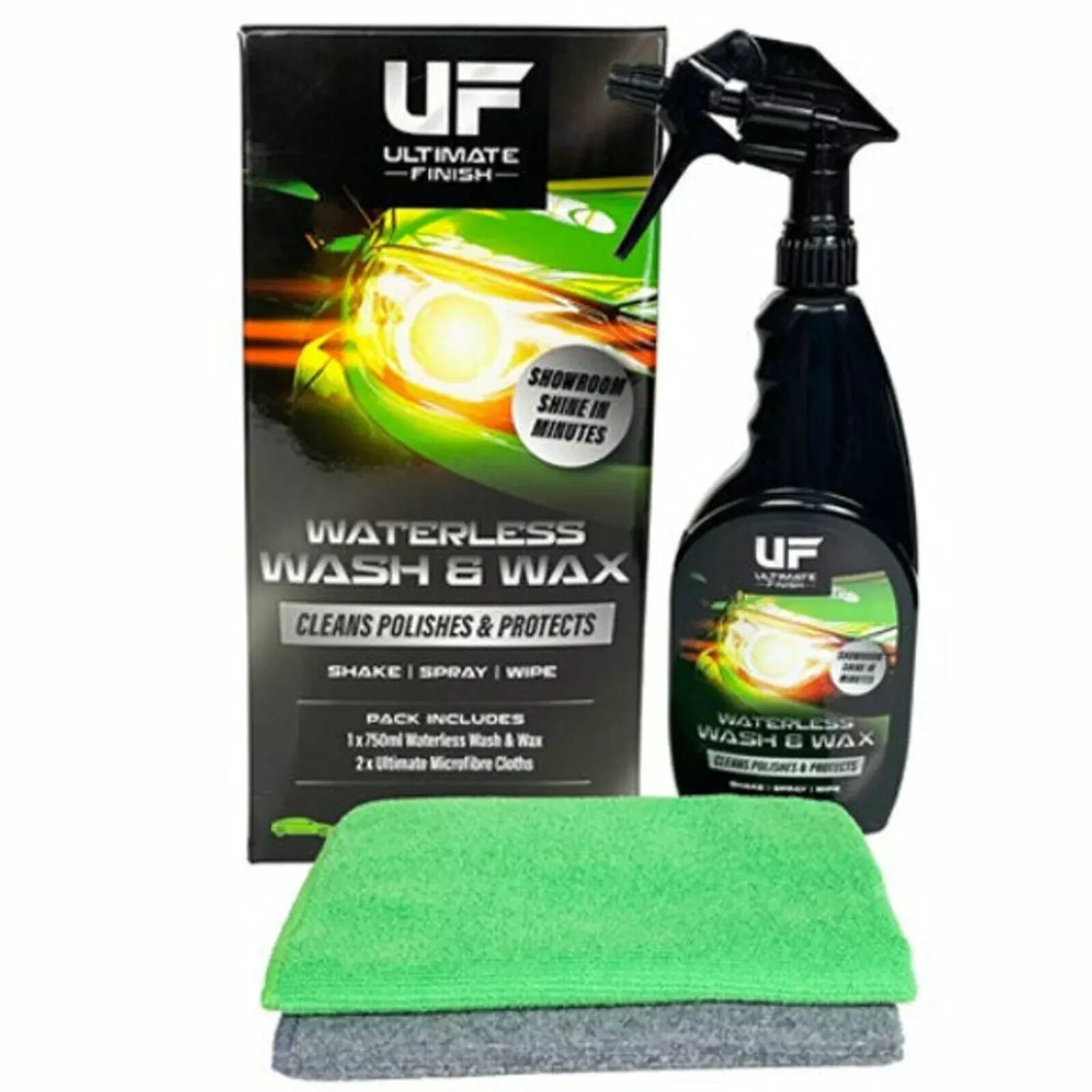 Ultimate Finish Waterless Wash & Wax Kit – 750ml Spray + 2 x Microfibre Cloths