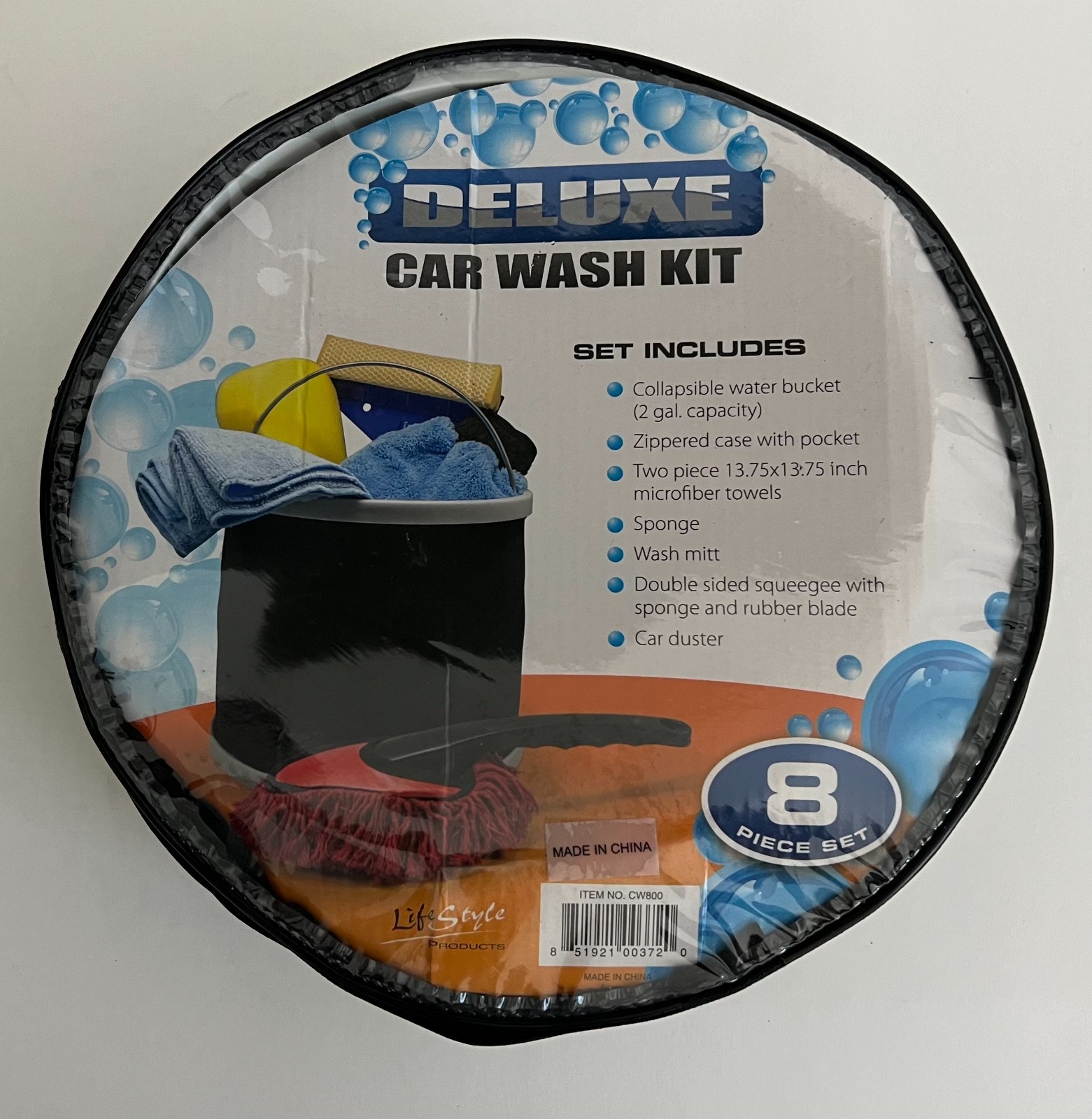 Lifestyle 8 Piece Deluxe Car Wash Kit w/ Bucket/Case/Towels/Sponge/Mitt GS