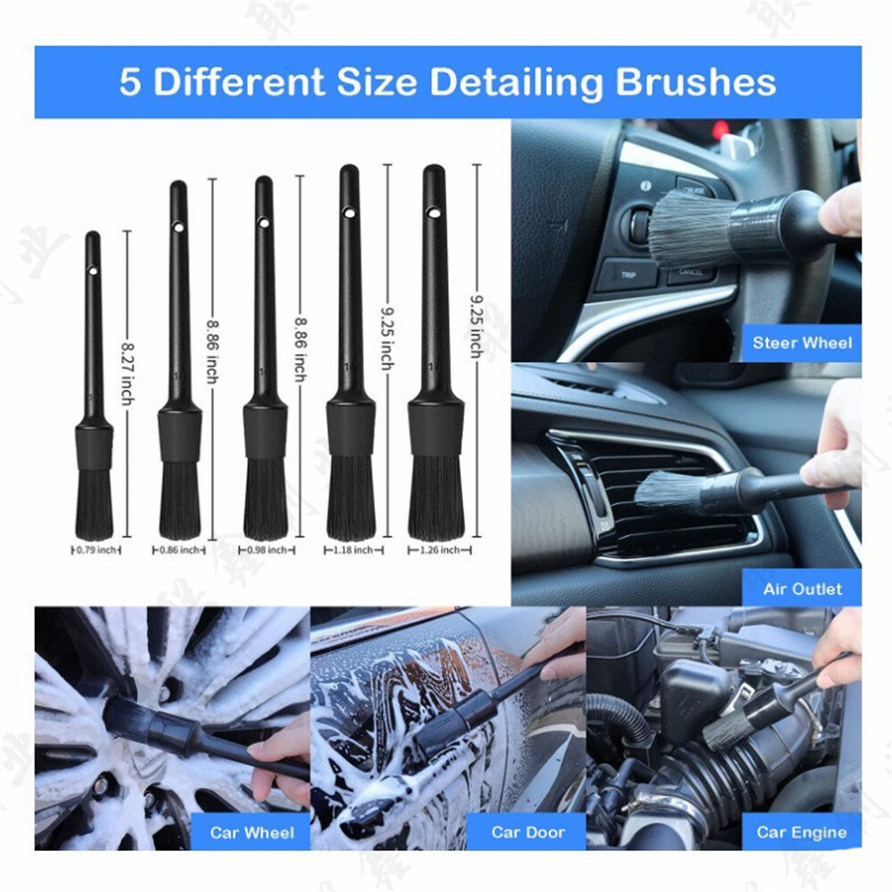22pcs Car Beauty Brush Cleaning Tool Kit Interior Engine Air Conditioner Wheels