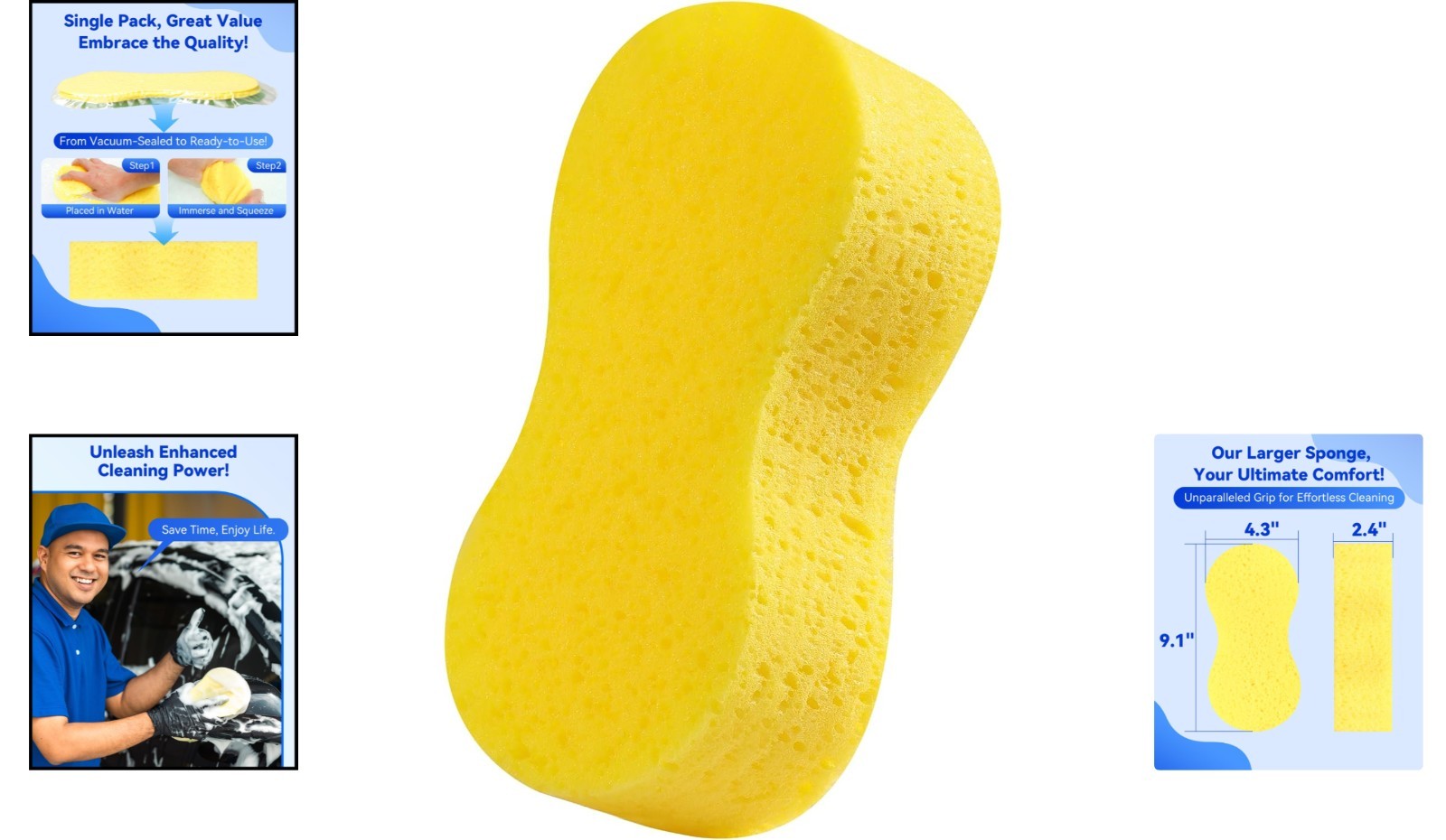 Durable Multi-Use Cleaning Sponge, 9.1×4.3 IN – Odor Resistant & Super Absorbent