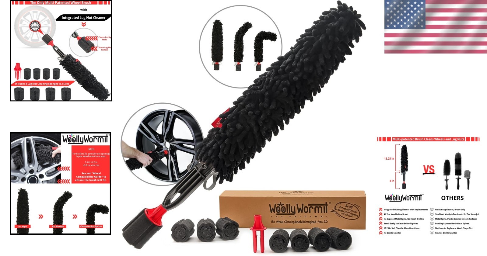 All-In-One Wheel Detailing Kit – Flexible Non-Scratch Brush & Lug Nut Cleaners