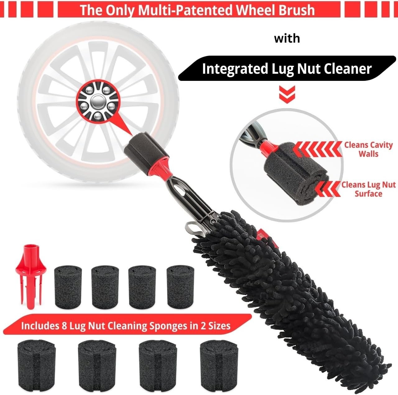 All-In-One Wheel Detailing Kit – Flexible Non-Scratch Brush & Lug Nut Cleaners