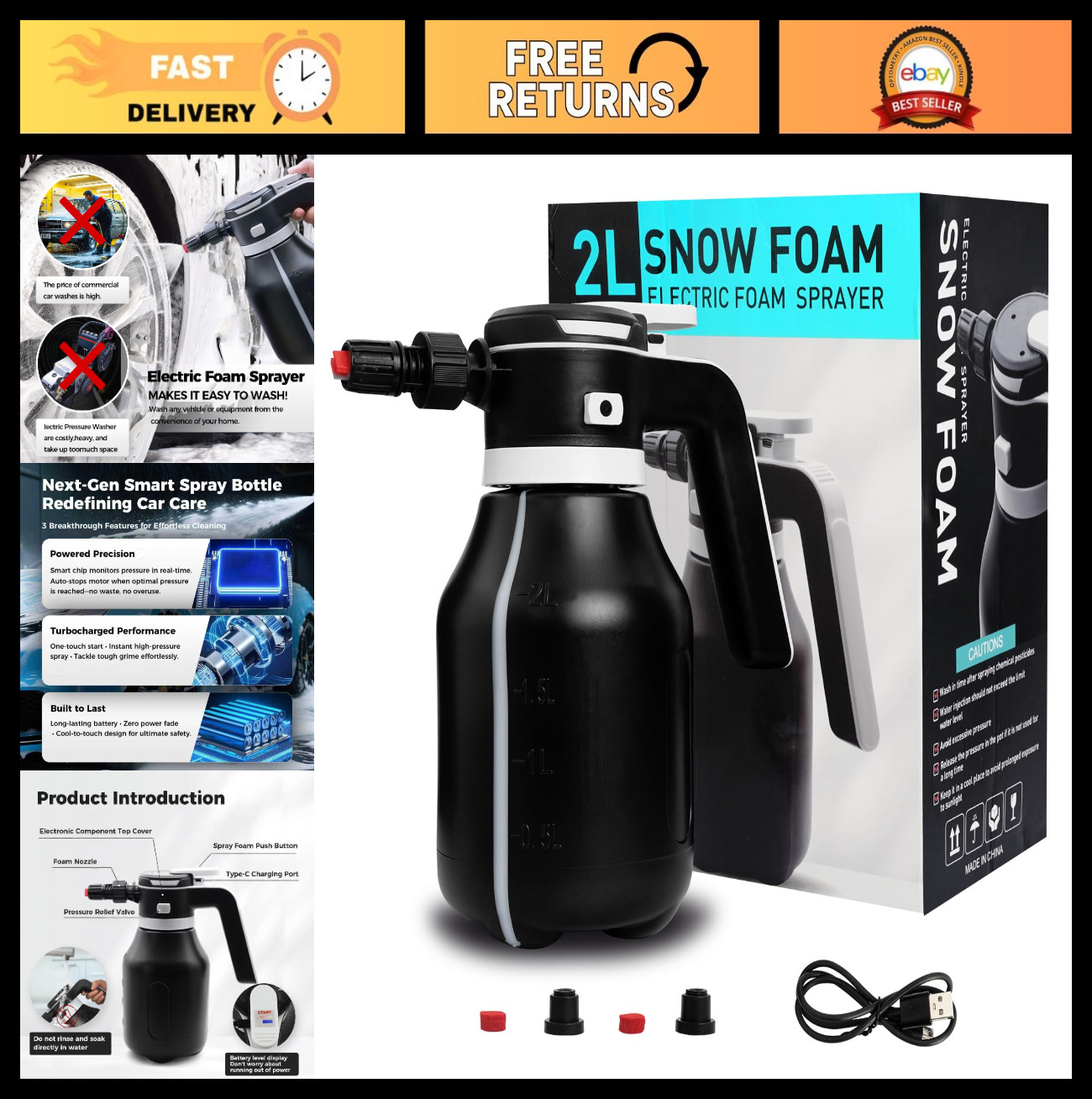 Cordless Electric Foam Cannon – Battery Powered Car Wash Sprayer, High Pressure