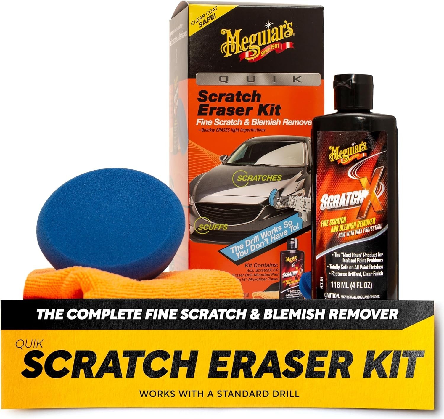 All-in-One Meguiar’s Quik Scratch Eraser Kit with ScratchX and Microfiber Cloth