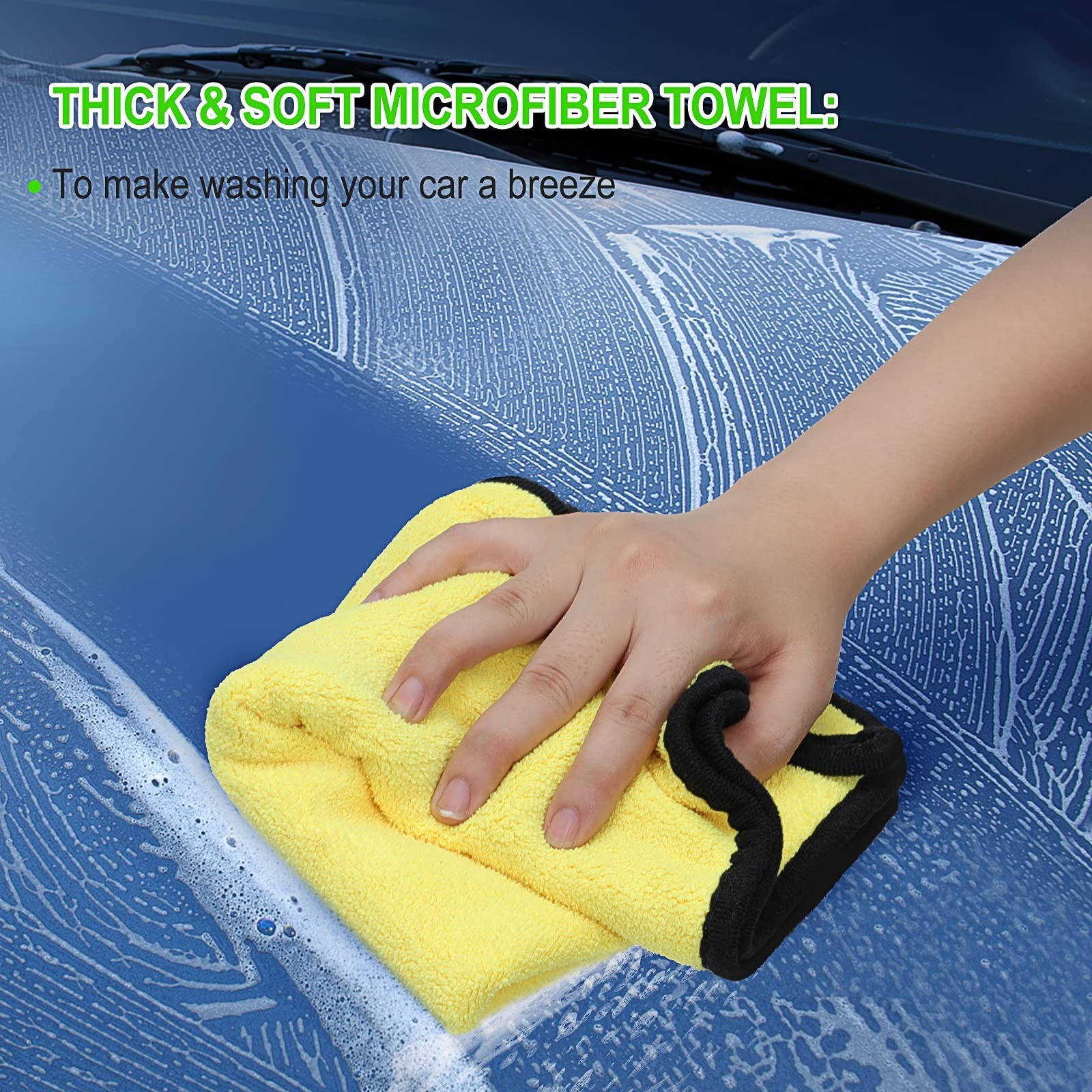 62” Car Wash Brush Kit – Long Handle Microfiber Mop, Squeegee, Towels & Tire Br