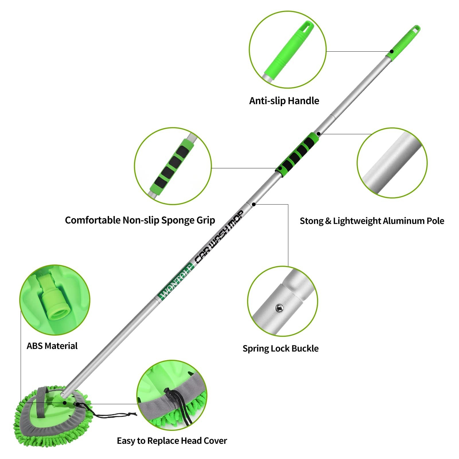 62” Car Wash Brush Kit – Long Handle Microfiber Mop, Squeegee, Towels & Tire Br