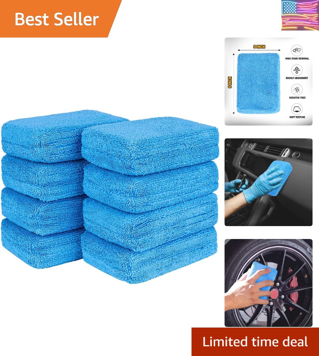 Microfiber Applicator Pads, Scratch-Free Car Wash Sponge for Cleaning, Wax F…