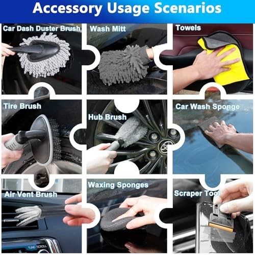 Extendable Car Wash Brush Kit, 2-in-1 Squeegee, 9Pcs Detailing Tools, Gift Idea