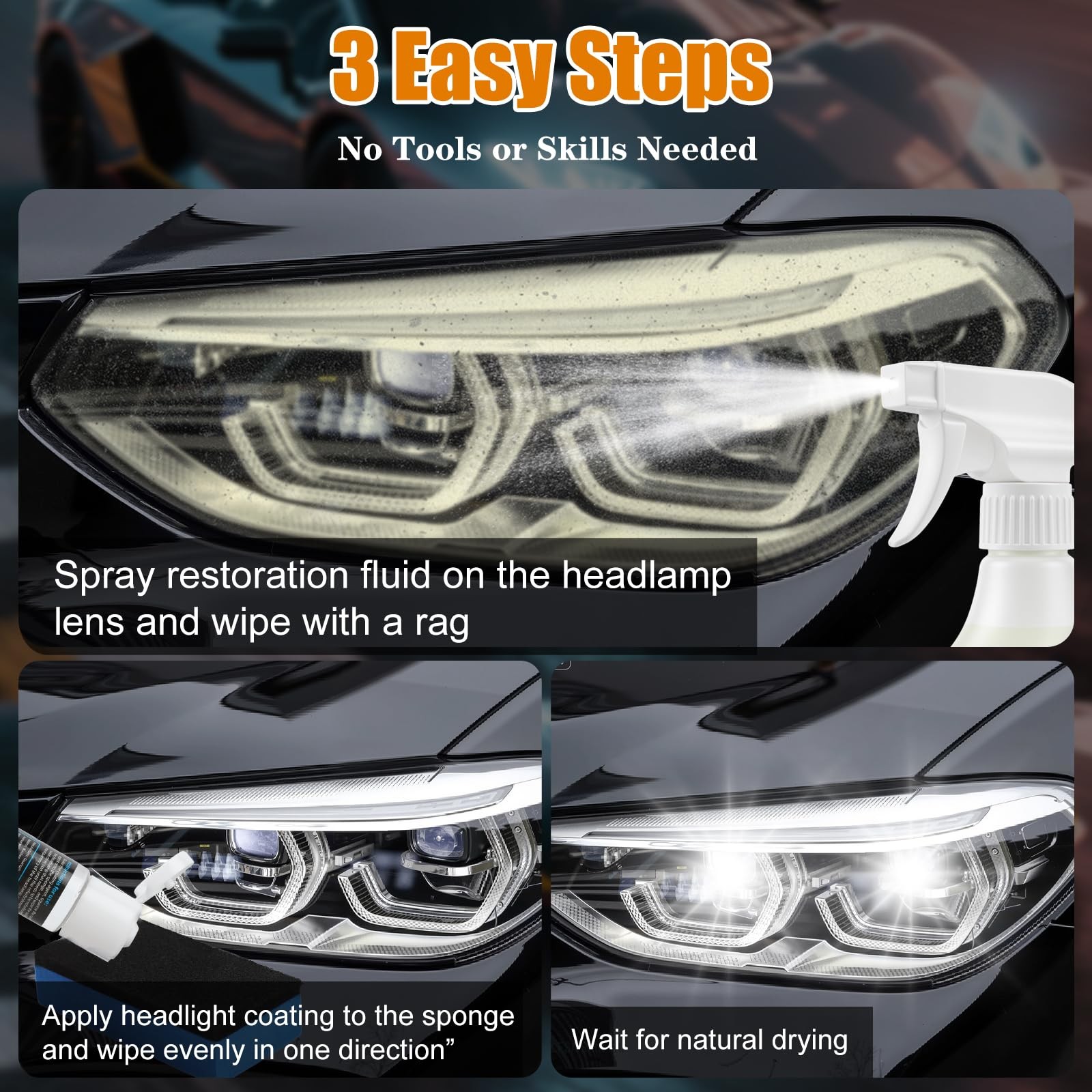 Automotive Headlight Restoration Kit Headlamp Refurbishing Fluid Set Tools