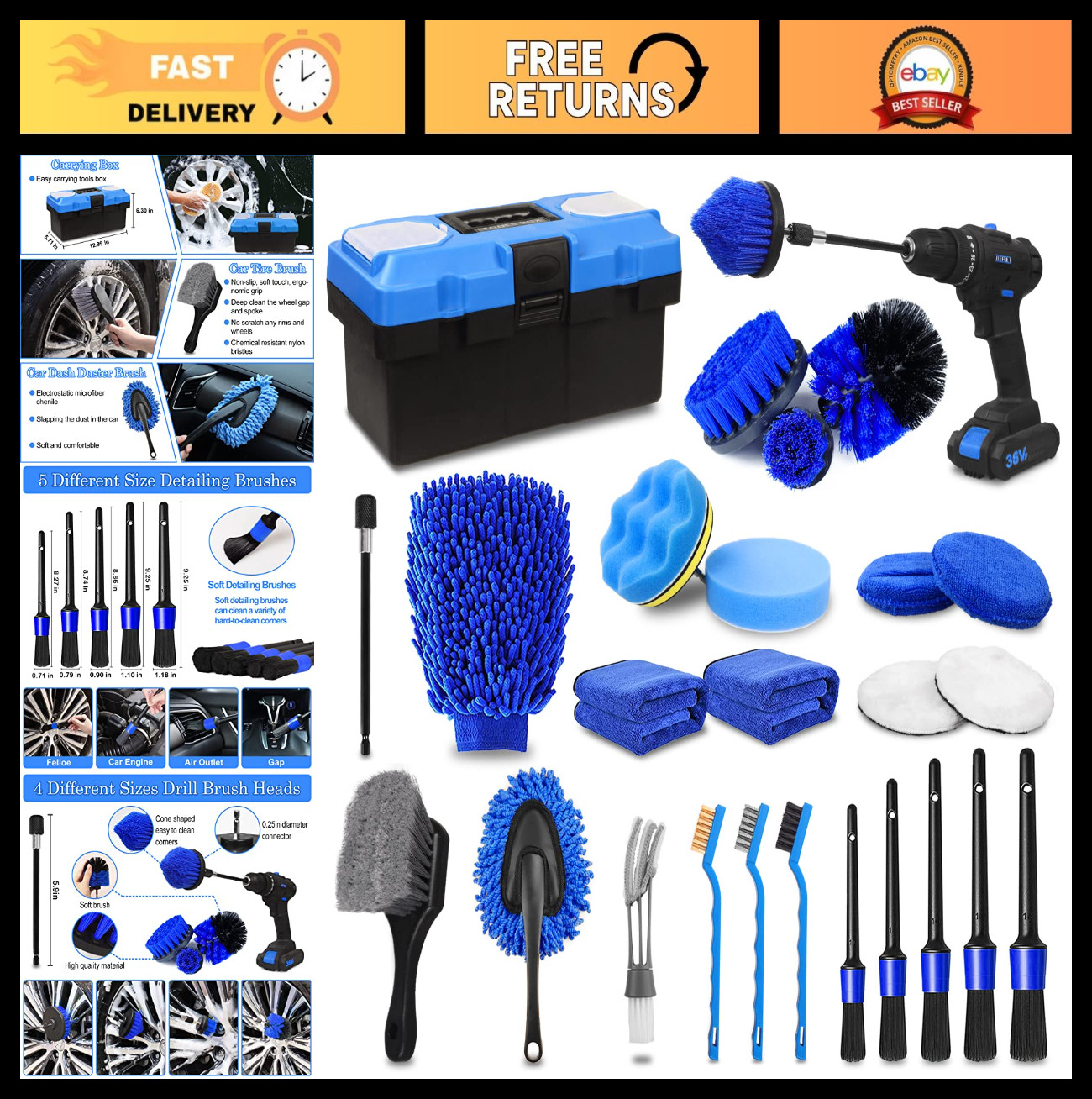 27Pcs Car Detailing Kit – Complete Cleaning Brushes, Drill Brush Set, Accessorie