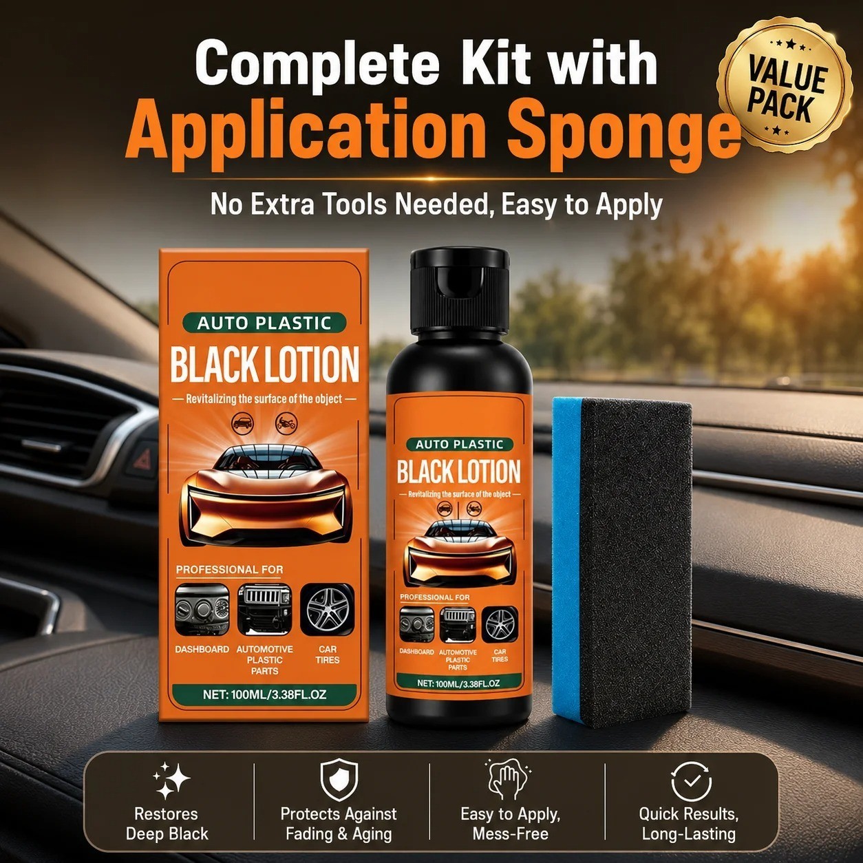 Auto Plastic Restorer Kit Car Interior Faded Plastic Rubber Care Lotion