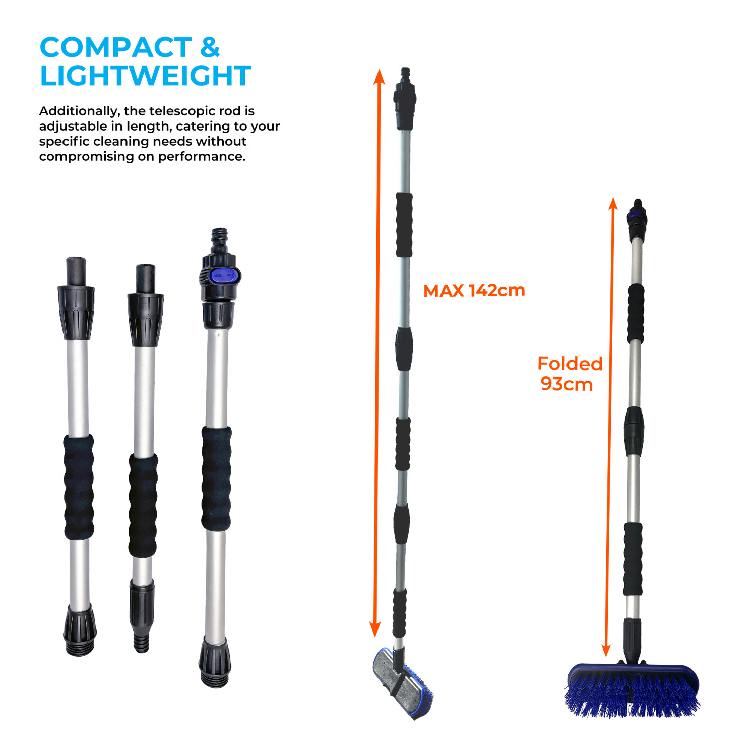 Window Cleaning Washbrush Set Telescopic 3in1 Adjustable Caravans Garden Cars