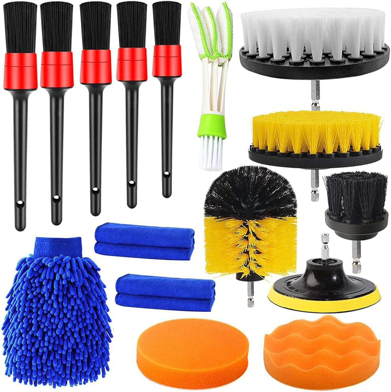 16Pcs Auto Cleaning Brush Set – Interior/exterior, Wheels Drill BrushesTool Sets