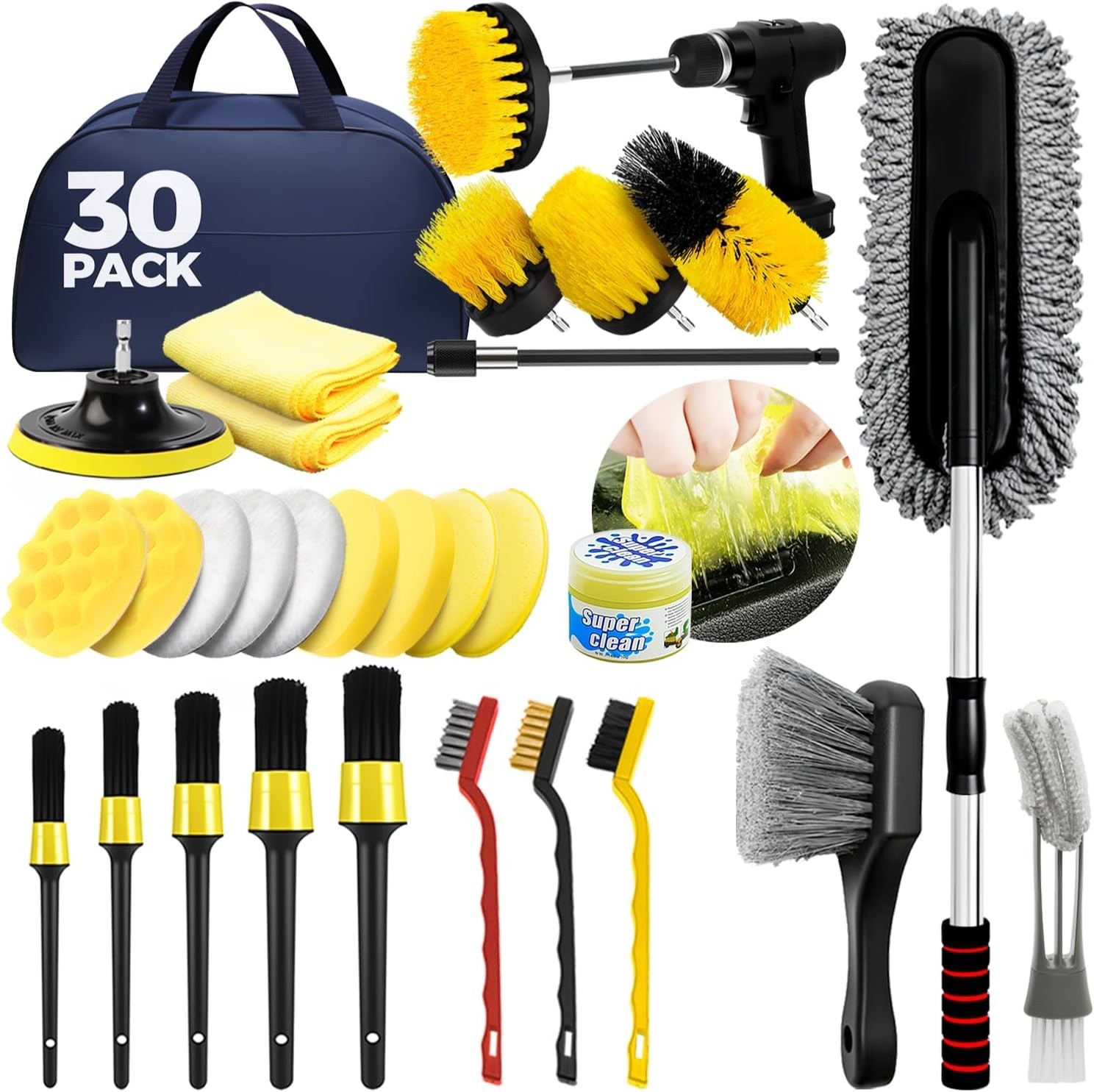 30PCS Car Detailing Kit Cleaning Brush Set Interior Exterior Wheel Tools