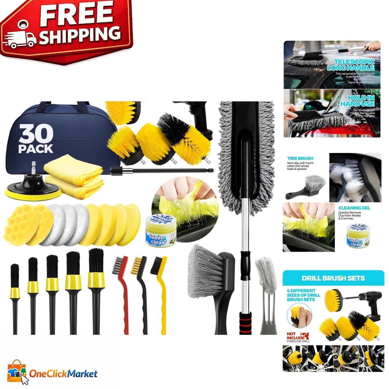 Multi-Function 30Pcs Car Detailing Tools: For Spotless Interiors & Exteriors