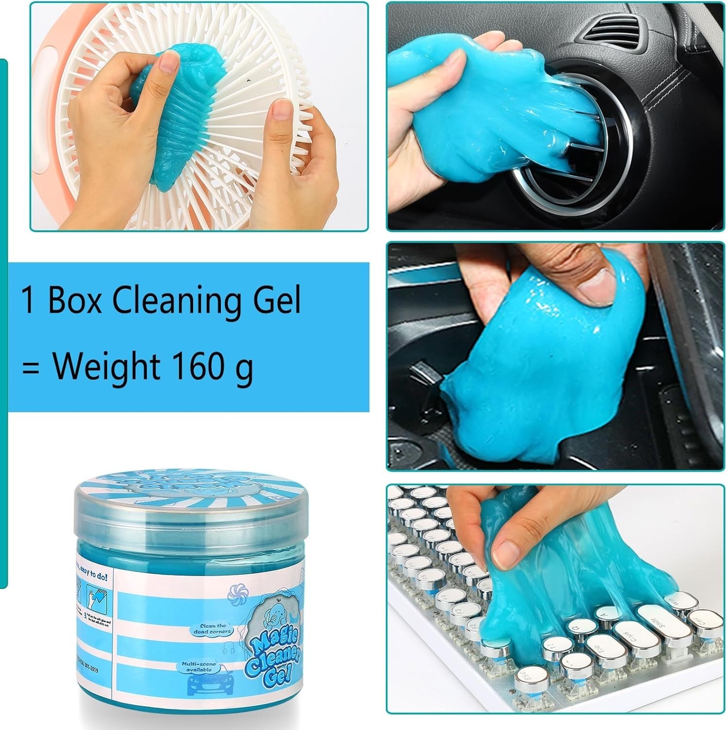 Car Interior Detailing Cleaning Kit with Brushes and Reusable Gel for Dashboa…