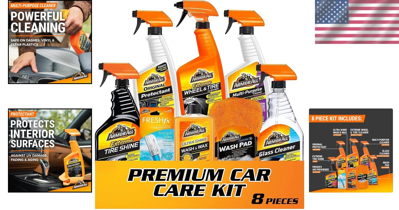 Armor All Premier Auto Care Kit – Includes Wax, Glass Cleaner & Wheel Cleaner