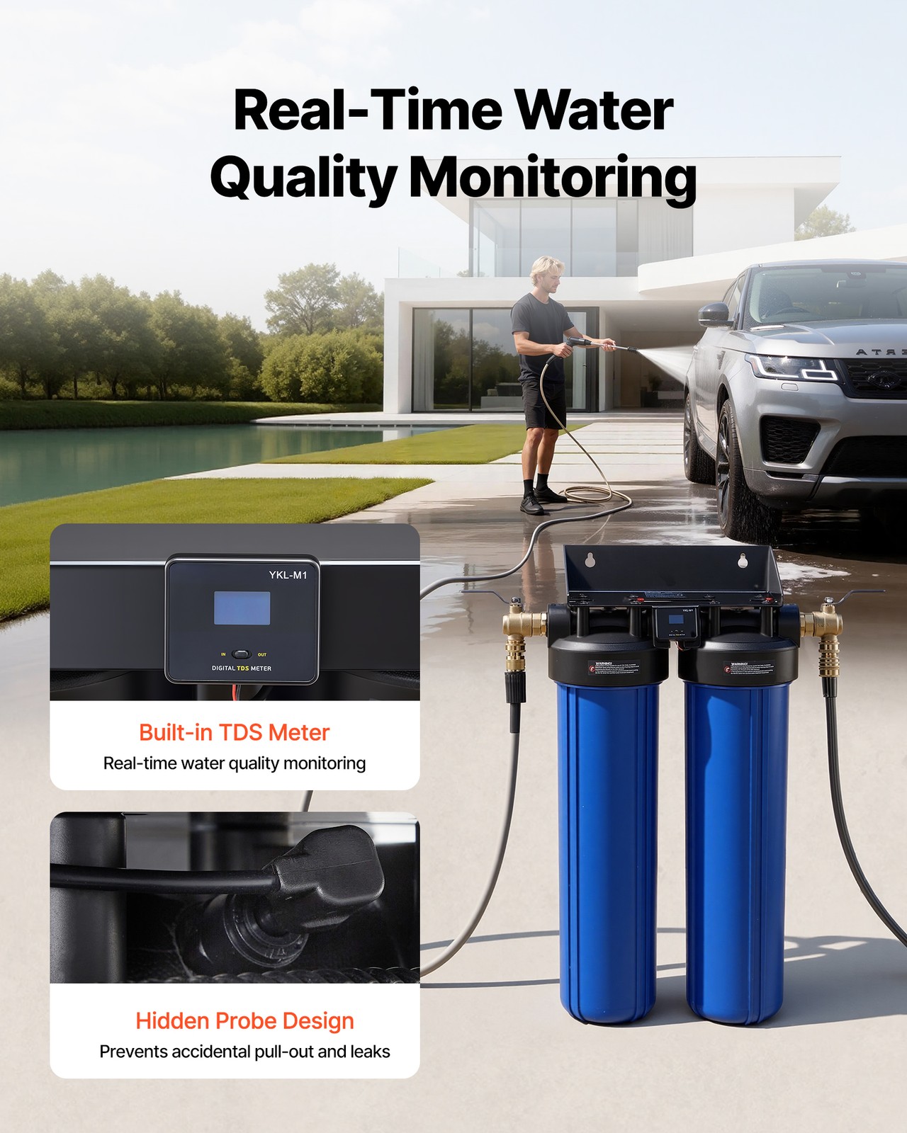 VEVOR Deionized Water System for Spotless Car Wash with 2 x 4L DI Resin & Bypass