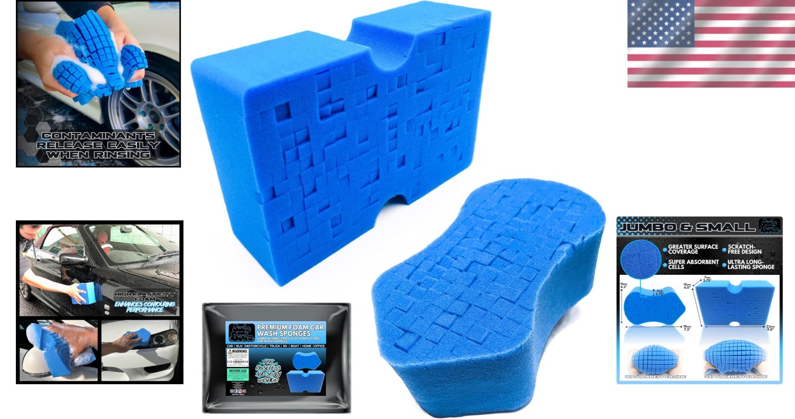 2-Pack Jumbo Car Wash Sponges – Soft, Durable Foam for Scratch-Free Detailing