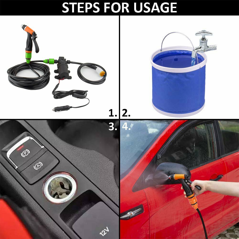 12V 80W Portable130 PSI High Pressure Car Electric Washer Hose Wash Pump Kit US