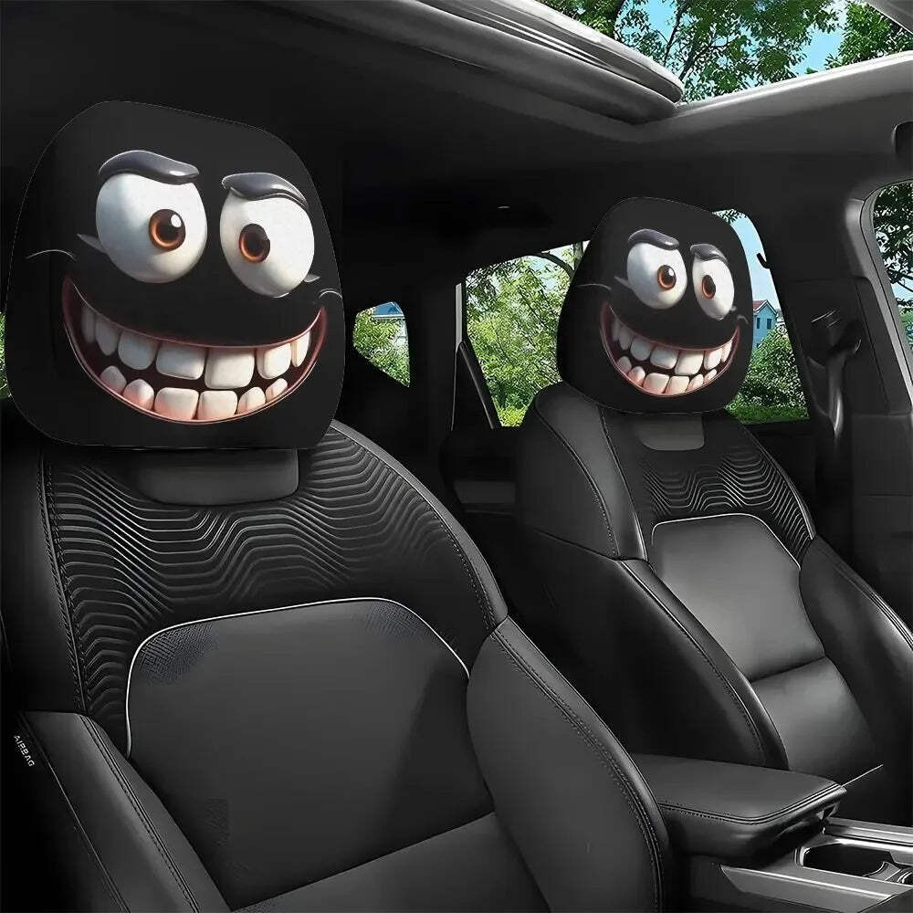 2pcs Cartoon Face Printed Car Pillowcase Soft Comfortable Decorative Cushion