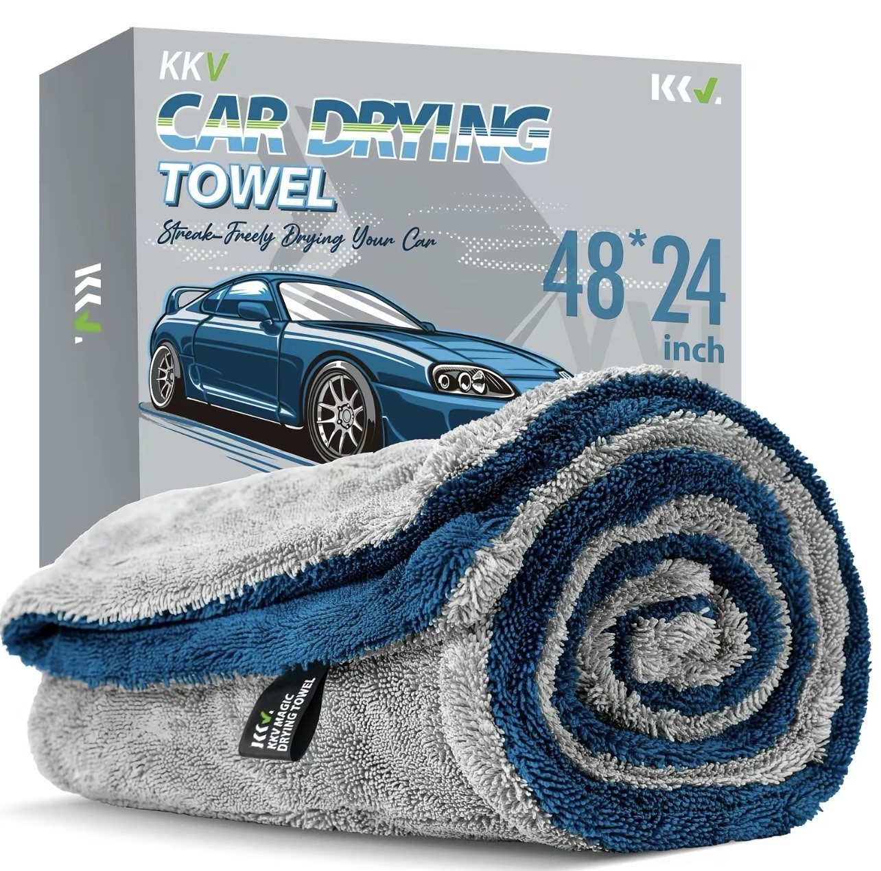 48×24” Full Size Drying Towel Double Sided Microfiber Car Cleaning Towel (blue)