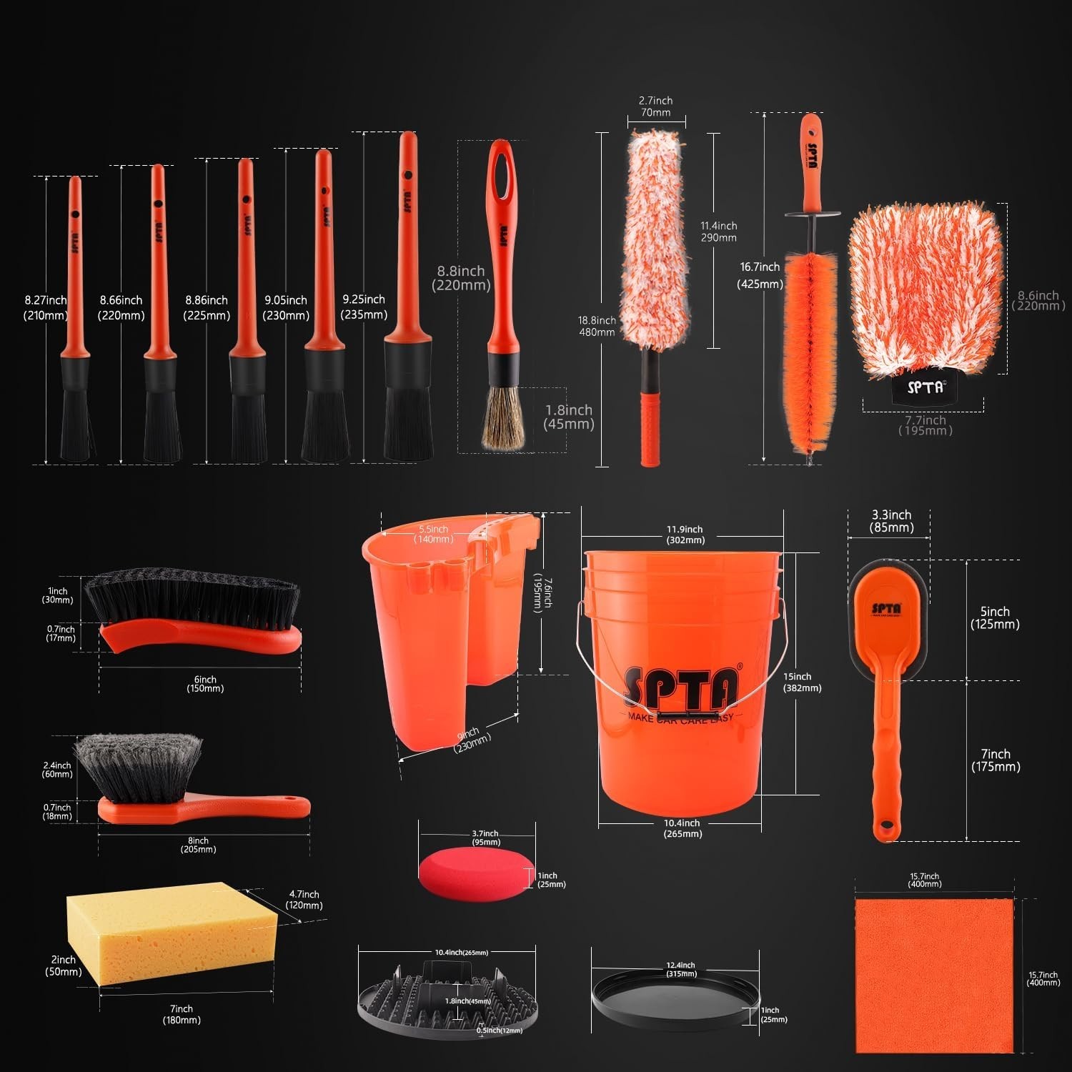 33Pcs Car Wash Bucket Set, 20L Scratch Free Detailing Bucket with Car Wash Fi