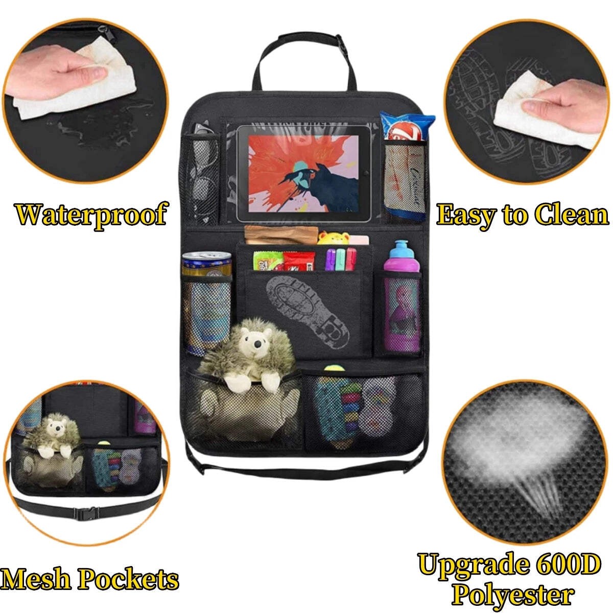 Car Seat Back Organizer 10 Storage Pockets with Touch Screen Tablet Holder