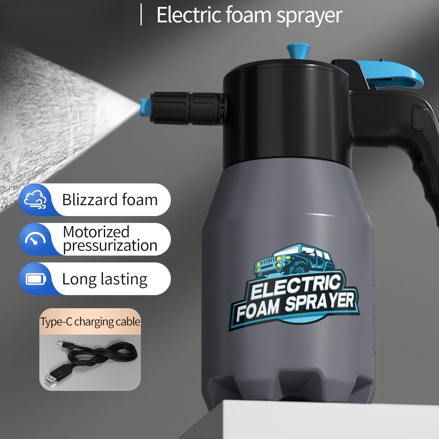 Electric Foam Sprayer for Car Wash, Pump Sprayer, Battery Powered,