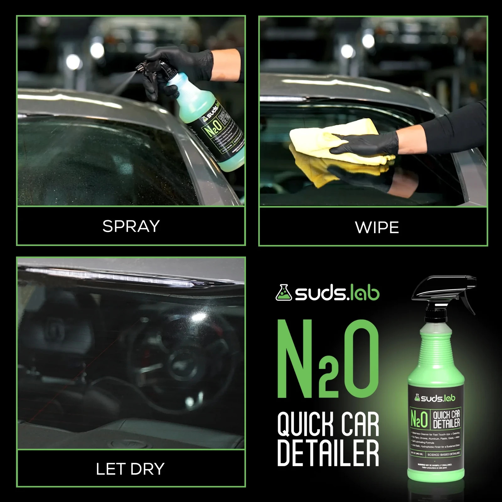 (6 pack) Suds Lab N2O Quick Car Detailer – 32 oz Bottle