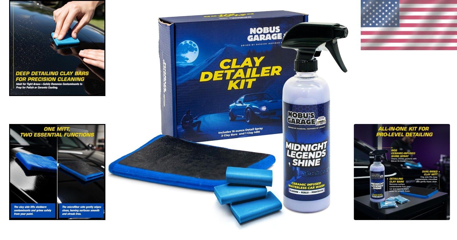 Precision Auto Detailing Kit: Clay Mitt, Bars & Ceramic Spray for All Surfaces