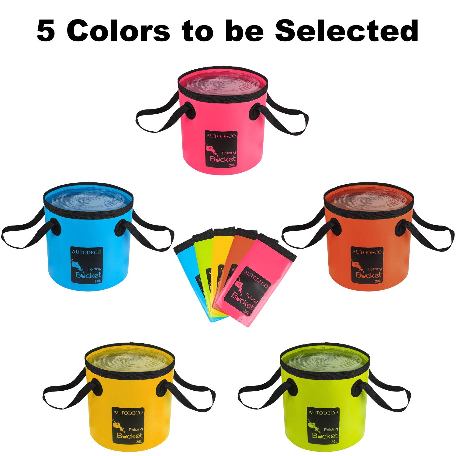 AUTODECO 2 Pack Collapsible Bucket 5 Gallon Container Folding 20L-2Pcs, Blue