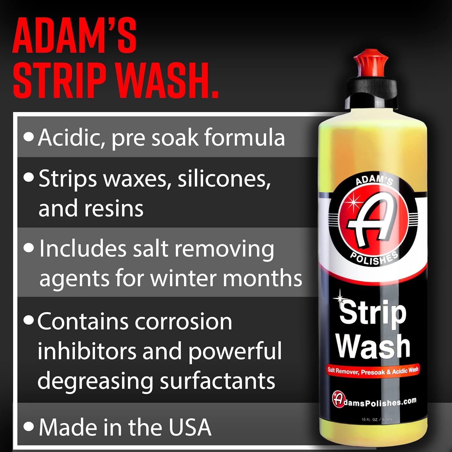 Adam’s Polishes Strip Car Wash Soap, Sealant & Wax Remover Shampoo Salt 16oz NEW