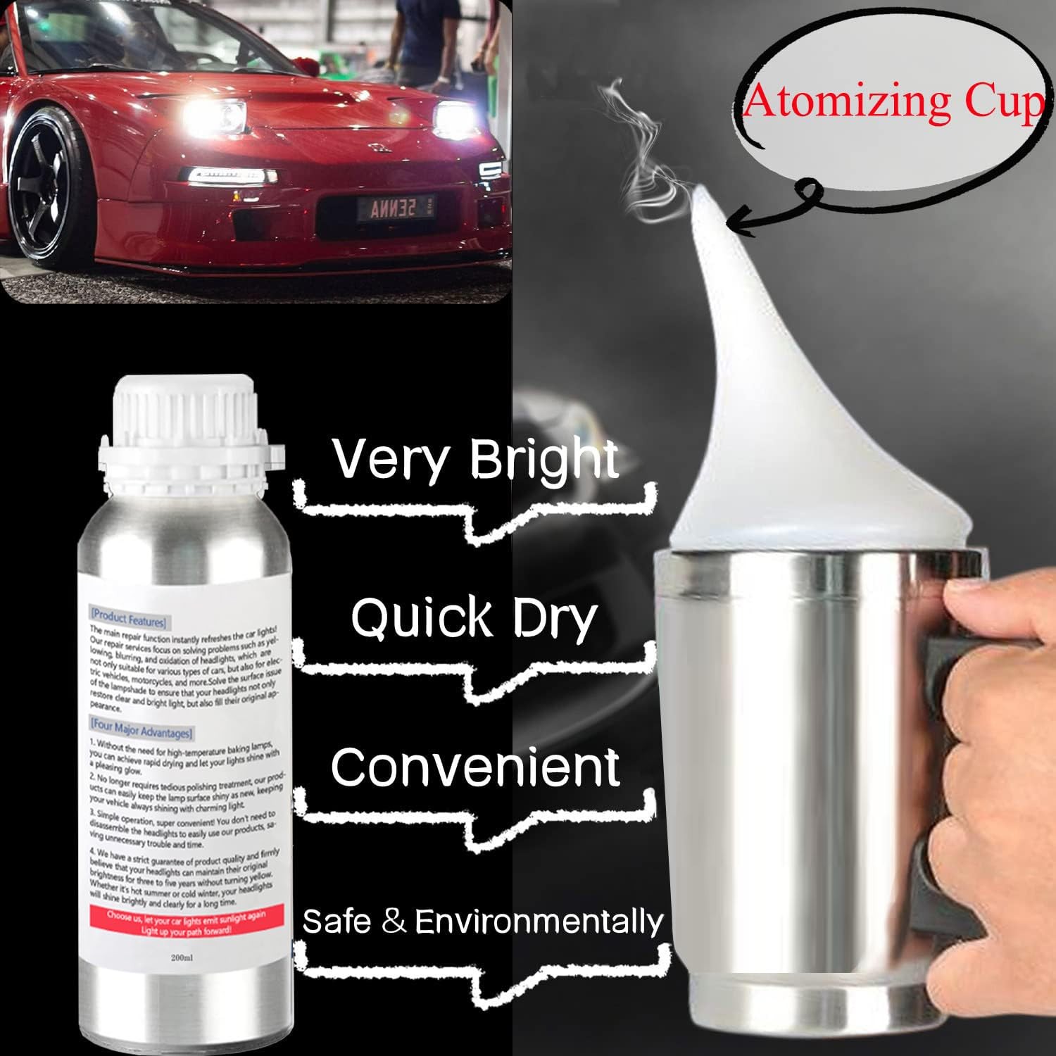 Ghguole 200ml Car Headlight Restoration Liquid, Kit M