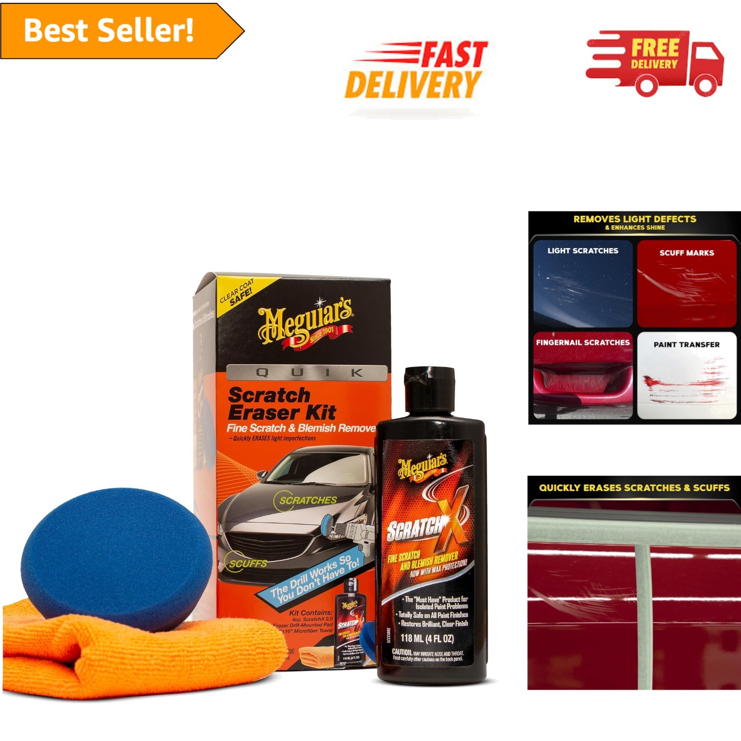 All-in-One Quik Scratch Eraser Kit for Cars – Clear Coat Safe & Fast Results