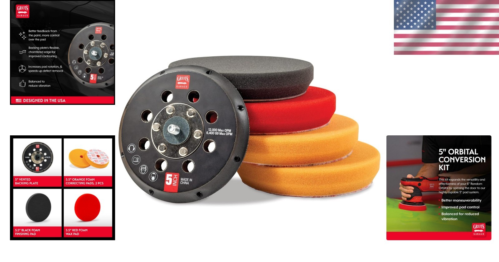 Orbital Buffer Conversion Set – 5″ Pads Included