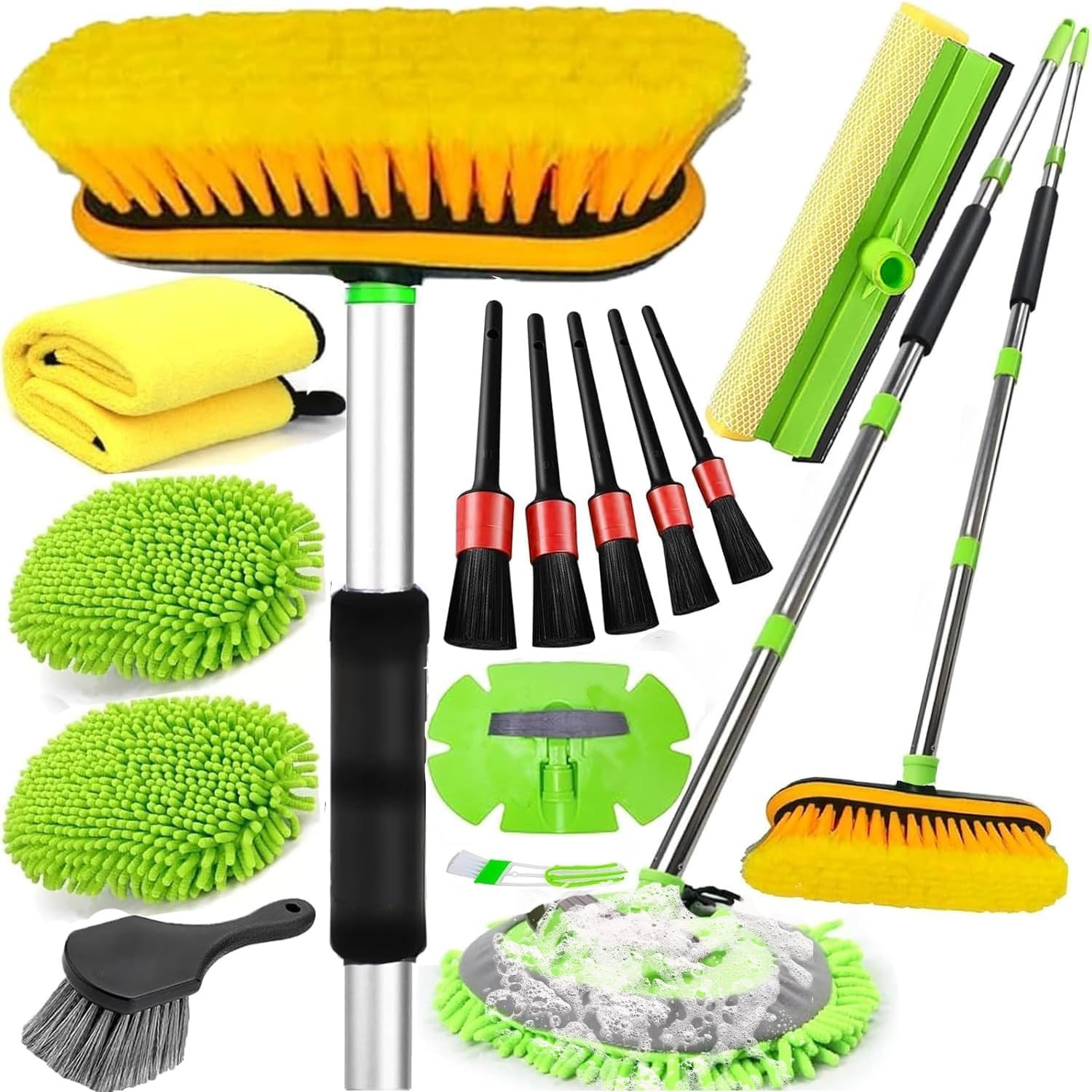DGHEYQT 62” Car Wash Brush with Long Handle, Kit 8Pcs, Yellow