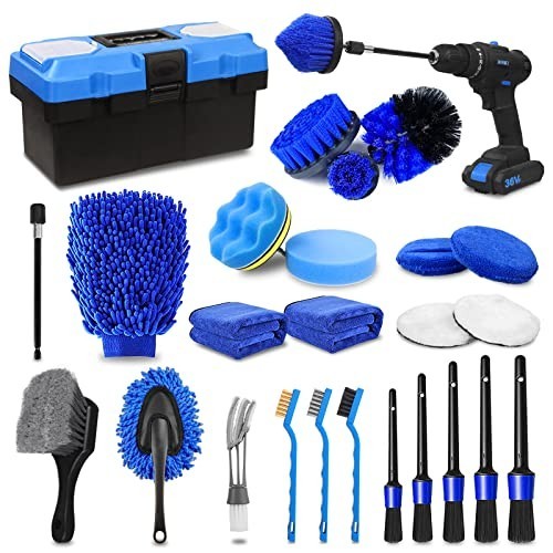 27Pcs Car Detailing Kit – Complete Cleaning Brushes, Drill Brush Set, Accessorie