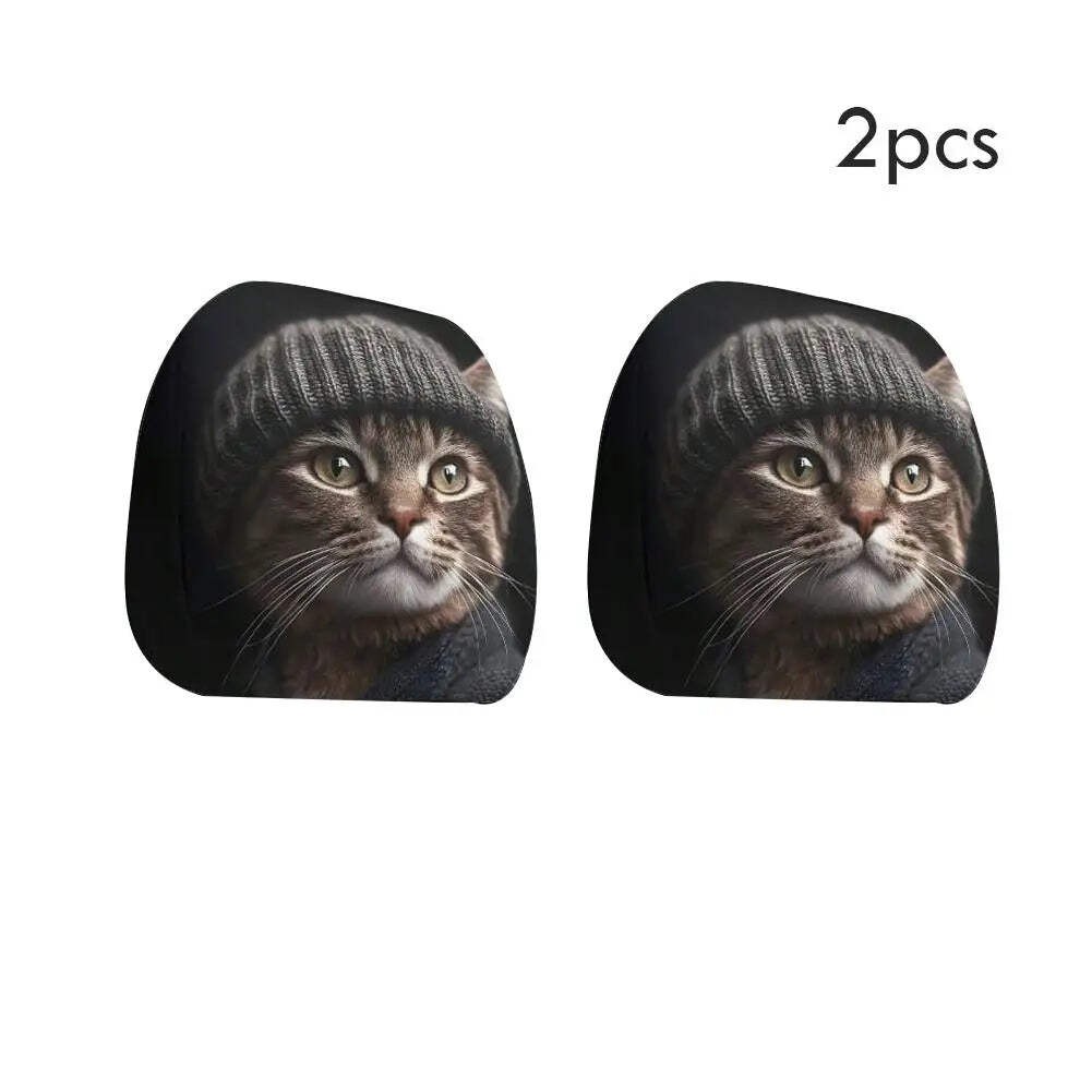 2PCS Bear Car Headrest Covers Universal Elastic Funny Printed Pillowcase