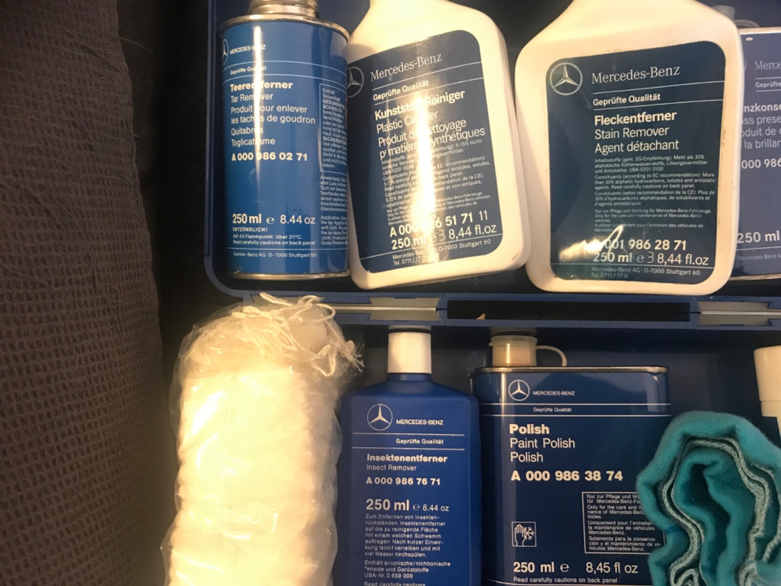 Mercedes 600 vintage Car Cleaning Kit Case Paint Care and various cleaning items