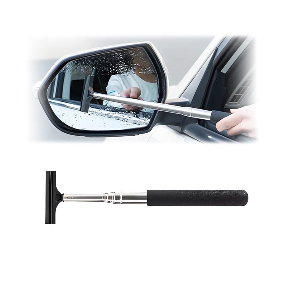 Car Rearview Mirror Wiper, Retractable Auto Glass Squeegee, Water Black