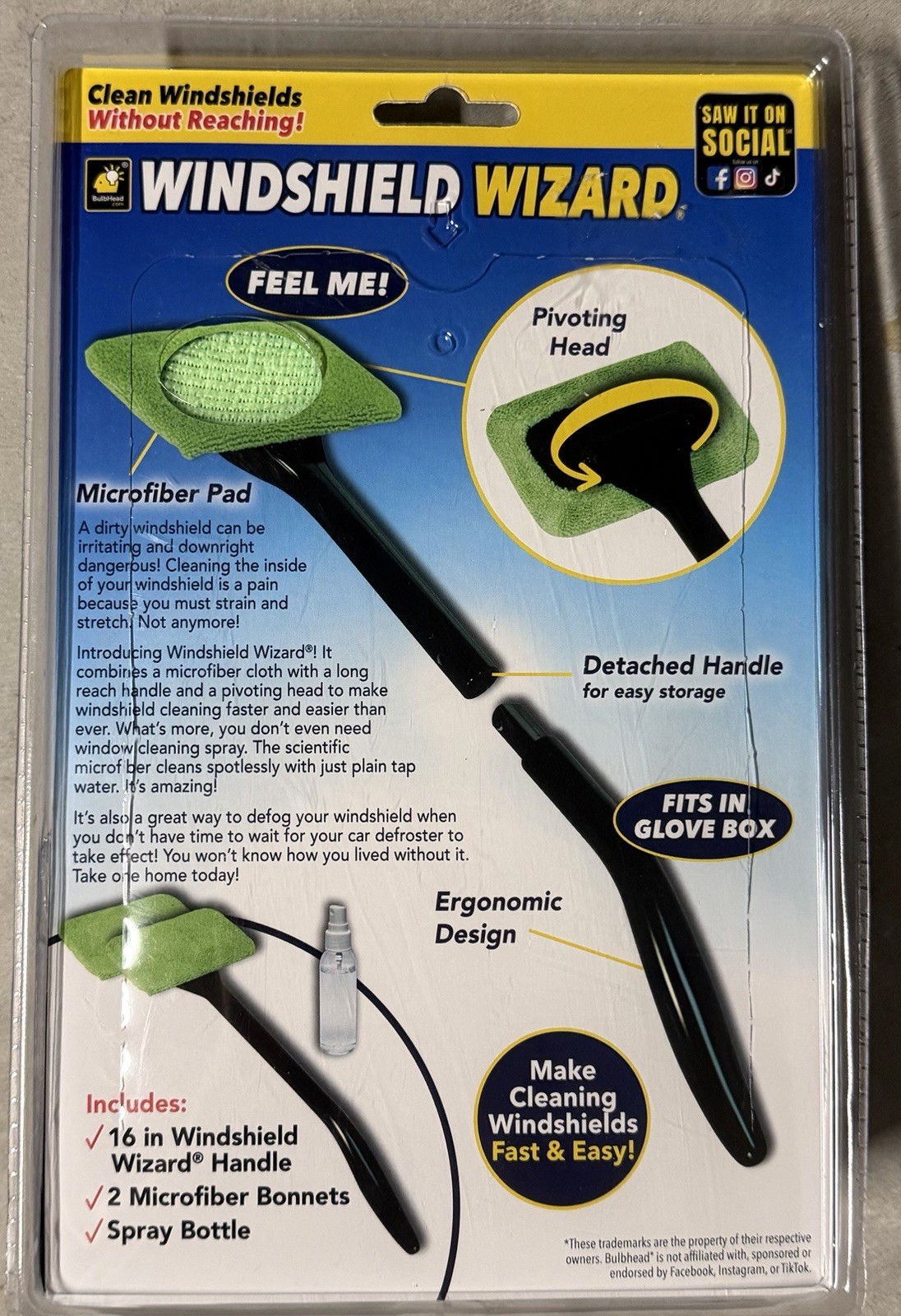Windshield Wizard Car Window Cleaner Kit w/ Microfiber – Easy Reach Tool
