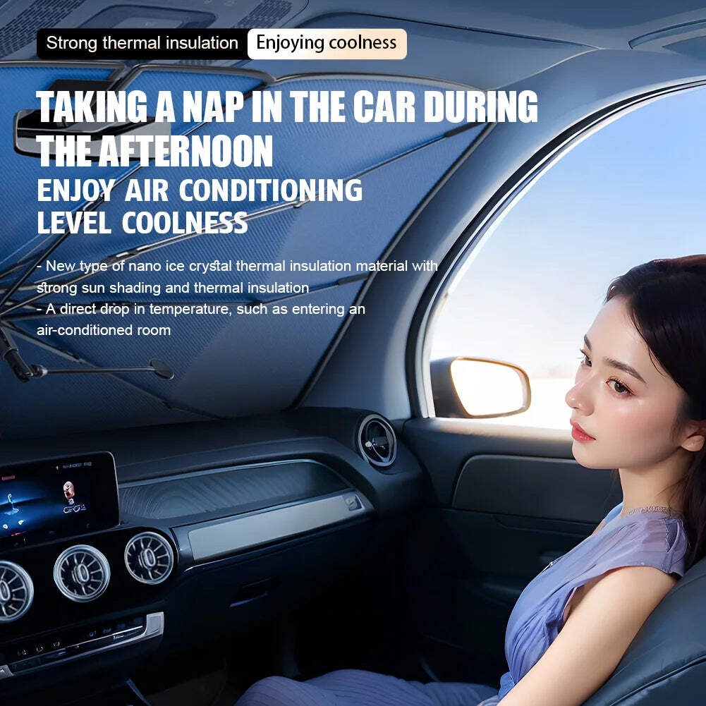 Car Sunshade Windshield Umbrella with 360°Rotation Bendable Handle Front Window