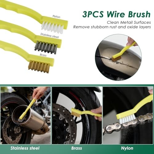 9 Pack Motorcycle Cleaning & Detailing Kit – Brushes, Sponge, Mitt, Tools for Bi