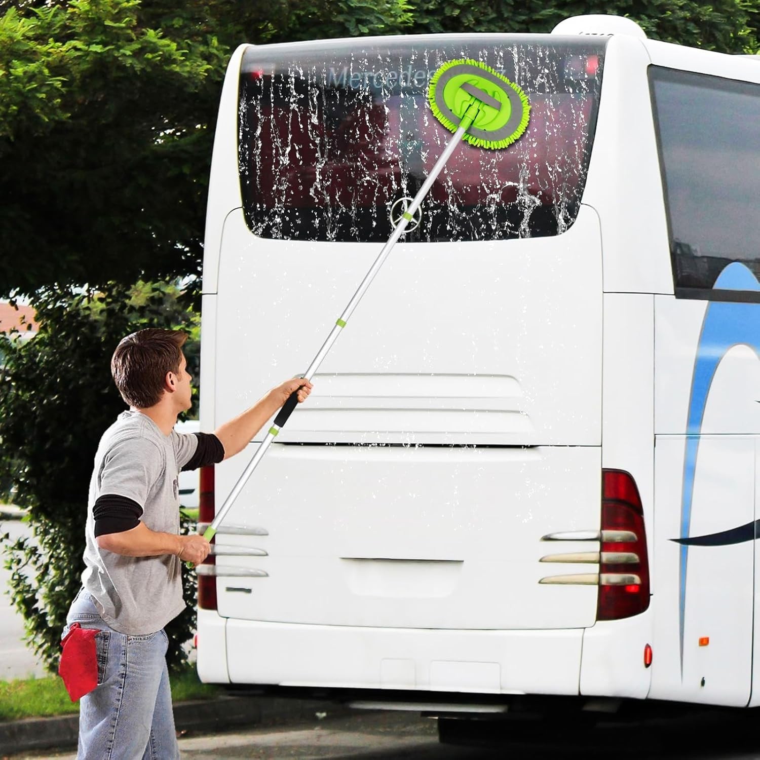 Car Wash Mop Kit with Long Handle Microfiber Brush & Scratch-Free Sponge Mitt