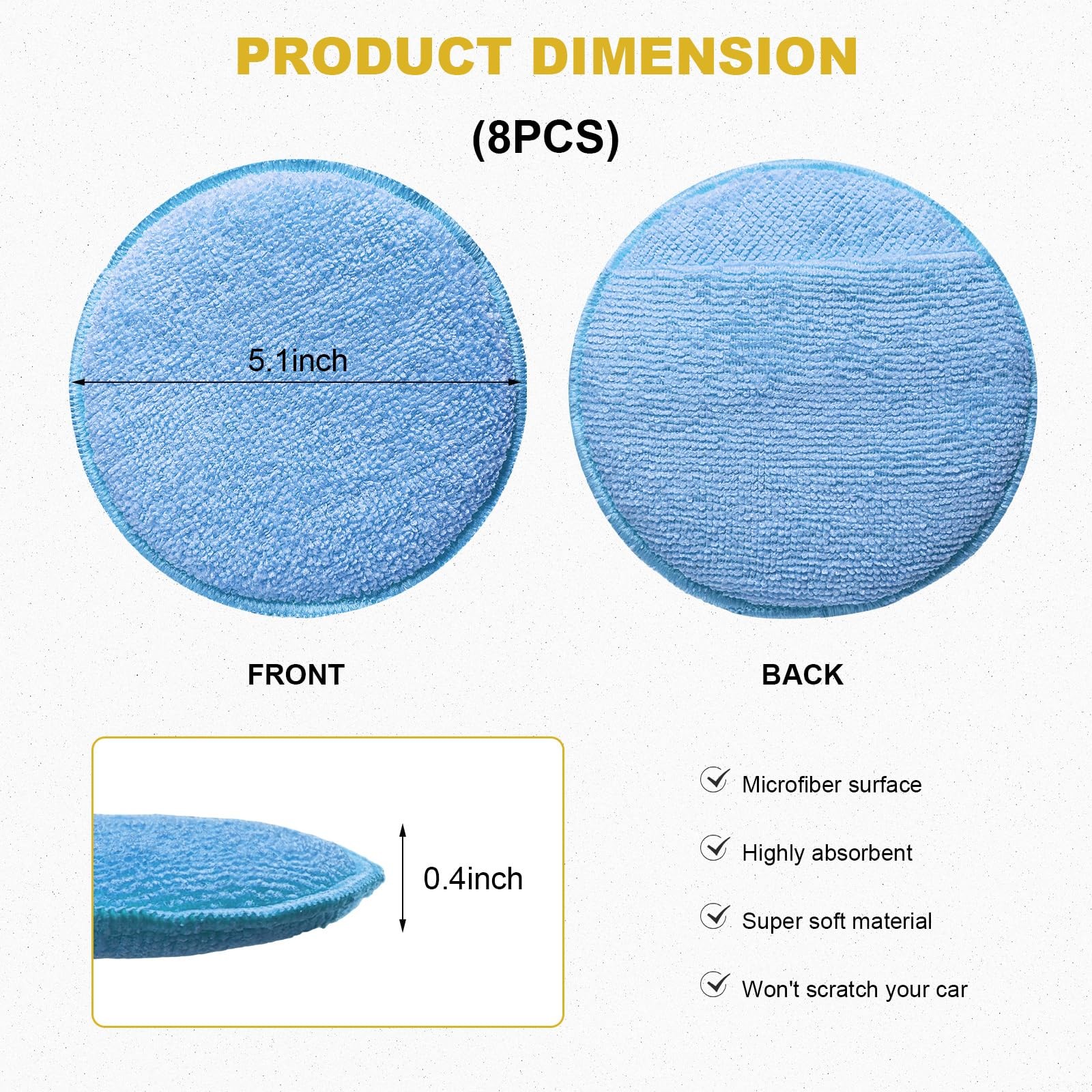 BWBWND 8PCS Microfiber Wax Applicator Pads, 5 Inch Round Car Wash Light Blue