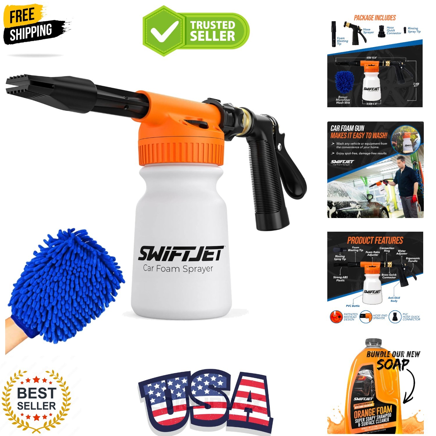 Car Wash Foam Gun + Microfiber Wash Mitt – Foam Cannon Works with Any Soap – …