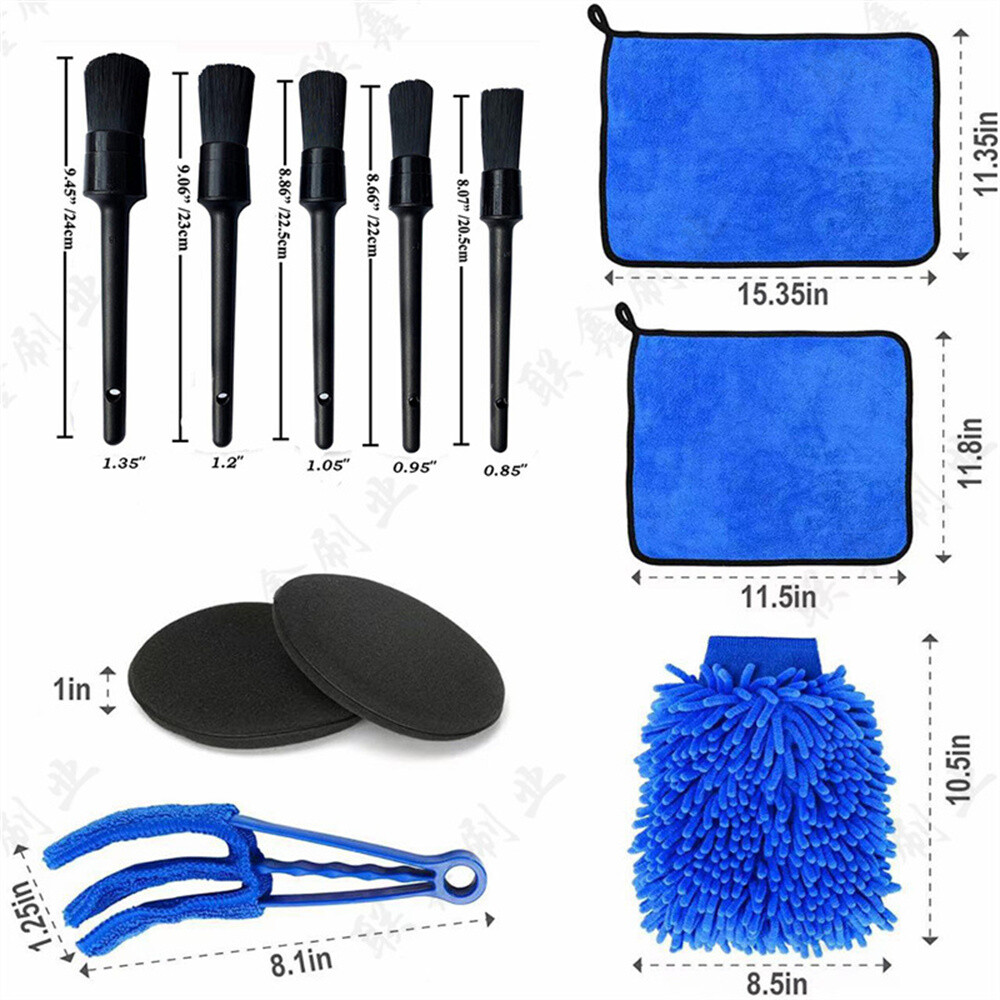 22pcs Car Beauty Brush Cleaning Tool Kit Interior Engine Air Conditioner Wheels