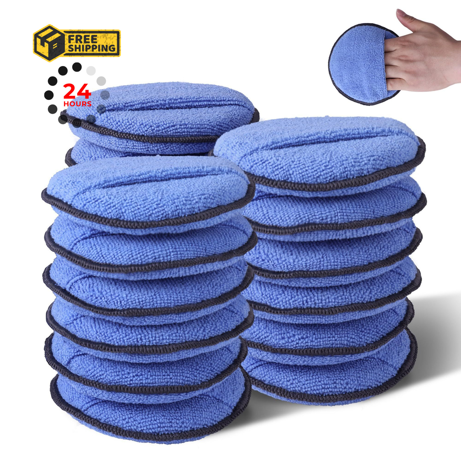 WORKPRO 18-Pack Car Wax Applicator Pads with Finger Pocket, Microfiber Blue